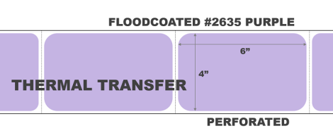 4" x 6" Thermal Transfer Labels - Perforated - Floodcoated #2635 Purple