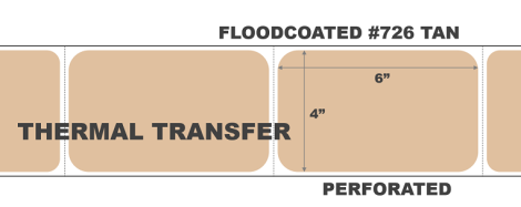 4" x 6" Thermal Transfer Labels - Perforated - Floodcoated #726 Tan