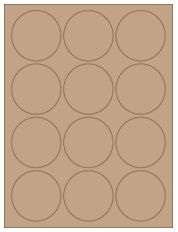 2.5" Diameter 12UP Brown Kraft Laser/Inkjet Labels