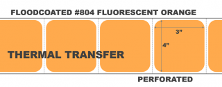4" x 3" Thermal Transfer Labels - Perforated - Floodcoated #804 Fluorescent Orange
