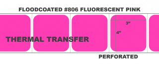 4" x 3" Thermal Transfer Labels - Perforated - Floodcoated #806 Fluorescent Pink