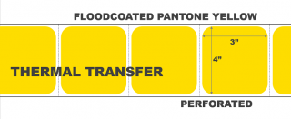 4" x 3" Thermal Transfer Labels - Perforated - Floodcoated Pantone Yellow