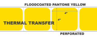 4" x 4" Thermal Transfer Labels - Perforated - Floodcoated Pantone Yellow