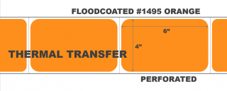 4" x 6" Thermal Transfer Labels - Perforated - Floodcoated #1495 Orange