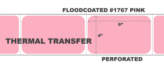 4" x 6" Thermal Transfer Labels - Perforated - Floodcoated #1767 Pink