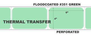 4" x 6" Thermal Transfer Labels - Perforated - Floodcoated #351 Green