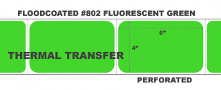 4" x 6" Thermal Transfer Labels - Perforated - Floodcoated #802 Fluorescent Green