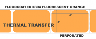4" x 6" Thermal Transfer Labels - Perforated - Floodcoated #804 Fluorescent Orange