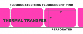 4" x 6" Thermal Transfer Labels - Perforated - Floodcoated #806 Fluorescent Pink