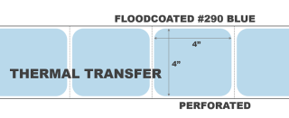 4" x 4" Thermal Transfer Labels - Perforated - Floodcoated #290 Blue