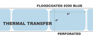 4" x 6" Thermal Transfer Labels - Perforated - Floodcoated #290 Blue