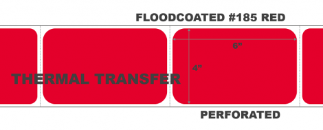 4" x 6" Thermal Transfer Labels - Perforated - Floodcoated #185 Red