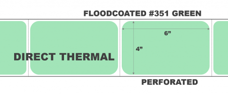 4" x 6" Direct Thermal Labels - Perforated - Floodcoated #351 Green