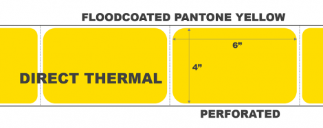 4" x 6" Direct Thermal Labels - Perforated - Floodcoated Pantone Yellow