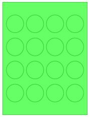 1.75" Diameter 16UP Fluorescent Green Circle Labels