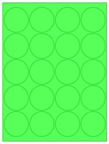 2" Diameter 20UP Fluorescent Green Circle Labels