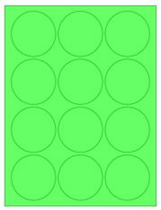 2.5" Diameter 12UP Fluorescent Green Circle Labels